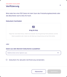 gettup - Organisation - Verifizierung - Upload
