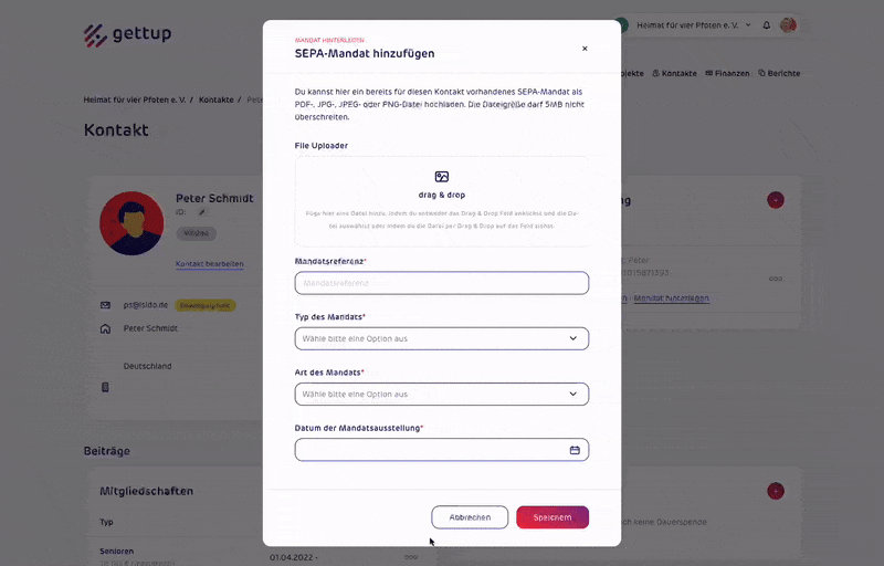 gettup - Kontakt - SEPA Mandat hinterlegen
