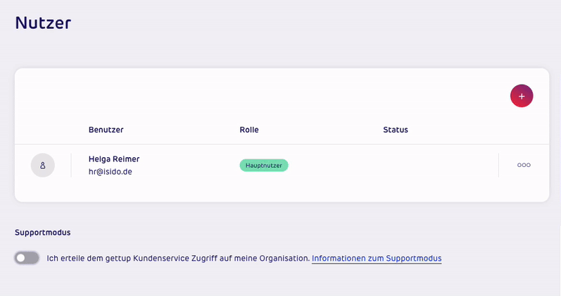 gettup - Nutzer - Supportmodus
