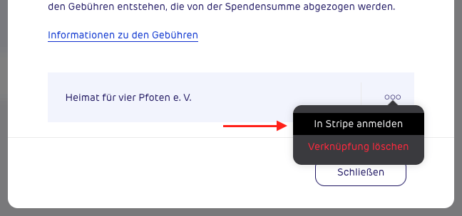 Screenshot - gettup - Spendeneinstellungen - Stripe Login