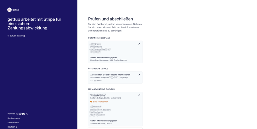 Screenshot - gettup - Spendeneinstellungen - Stripe - Zusammenfassung - 01