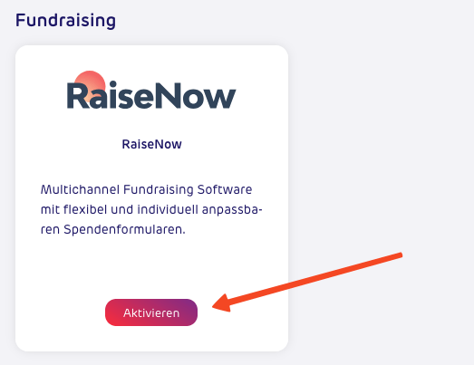 Integrationen - RaiseNow - Aktivierung - Screenshot