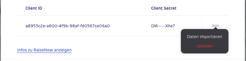 Screenshot - gettup - Integrationen - RaiseNow - Import